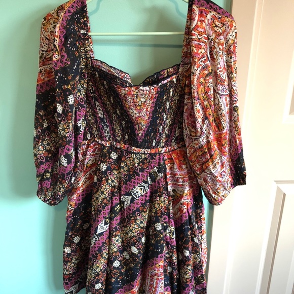 🆕Free People Patchwork Style Ruched Bodice Dress - Picture 2 of 7